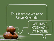 Editorial illustration with speech bubbles over a football field background joking that FiveThirtyEight is the Kornacki at home for NFL analysis.
