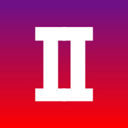 Gemini zodiac symbol displayed in white on a purple-to-red gradient background.