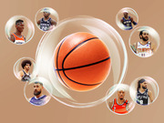 Editorial illustration of a basketball surrounded by soap bubbles each containing an NBA player from various teams including Kings, Wizards, Suns, Spurs, Nets, Grizzlies, Hornets, and Pelicans.