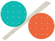 Decorative editorial illustration featuring two polka-dotted circles in teal and orange-red with a diagonal beige stripe, forming a percent sign motif.